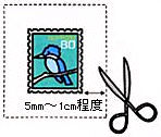 画像：使用済み切手の切り取り方法のイラスト
