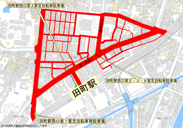 田町駅西口放置禁止区域