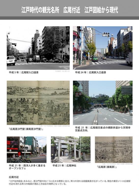 江戸の観光名所　広尾付近　江戸図絵から現代
